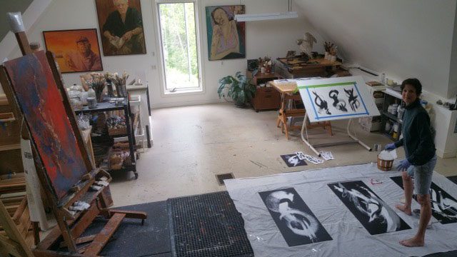 CHANDLER KISSELL AT WORK IN HER STUDIO WITH THREE NEW PIECES